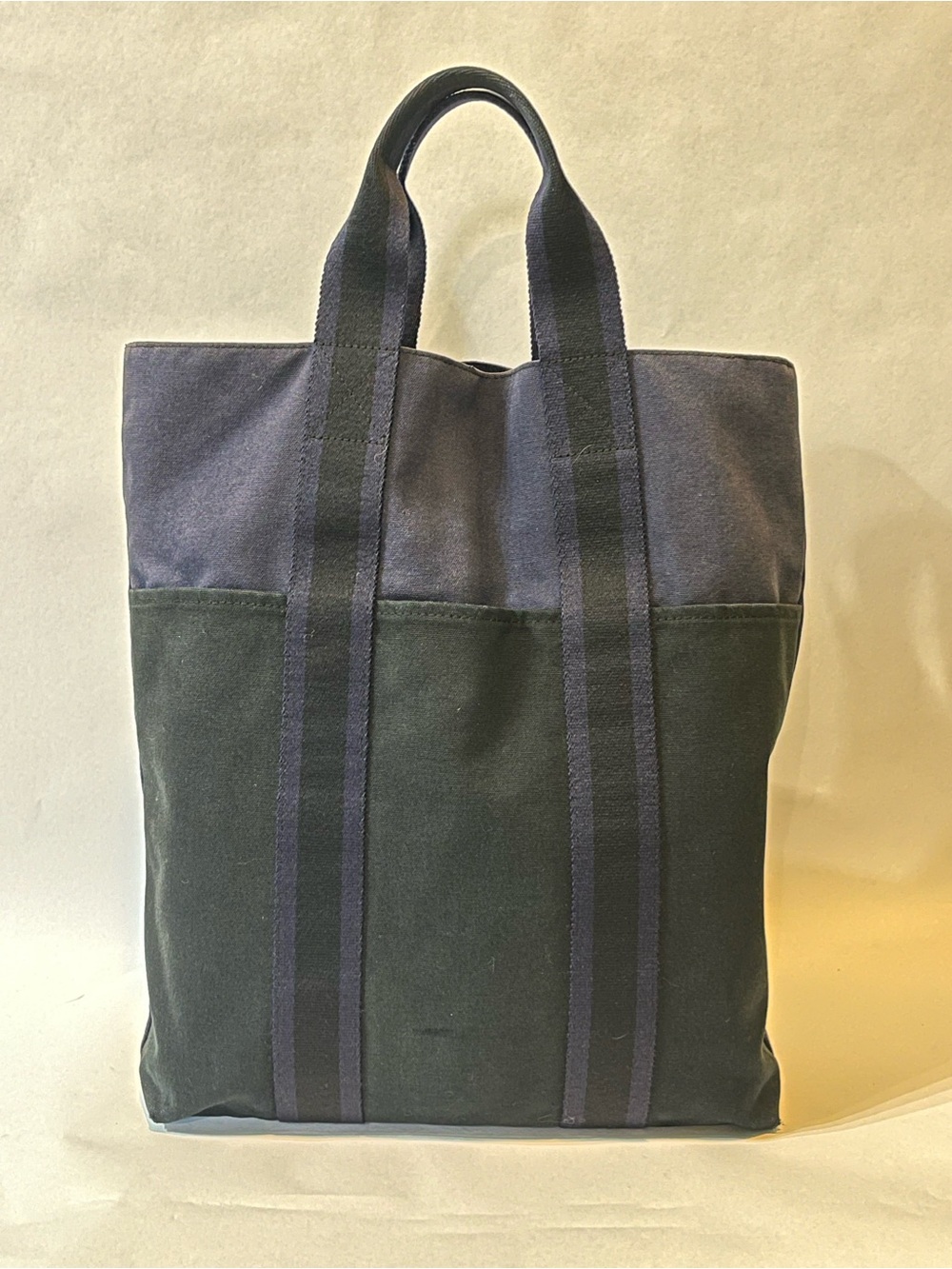 Hermès Fourre Tout MM Navy Black Canvas Tote Authentic